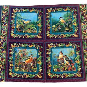 Wild Wings Birds Cotton Fabric Pillow Panel By Sam Timm Nature Flowers Berries